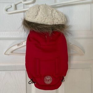 Red Dog Winter Coat with Faux Fur Trim